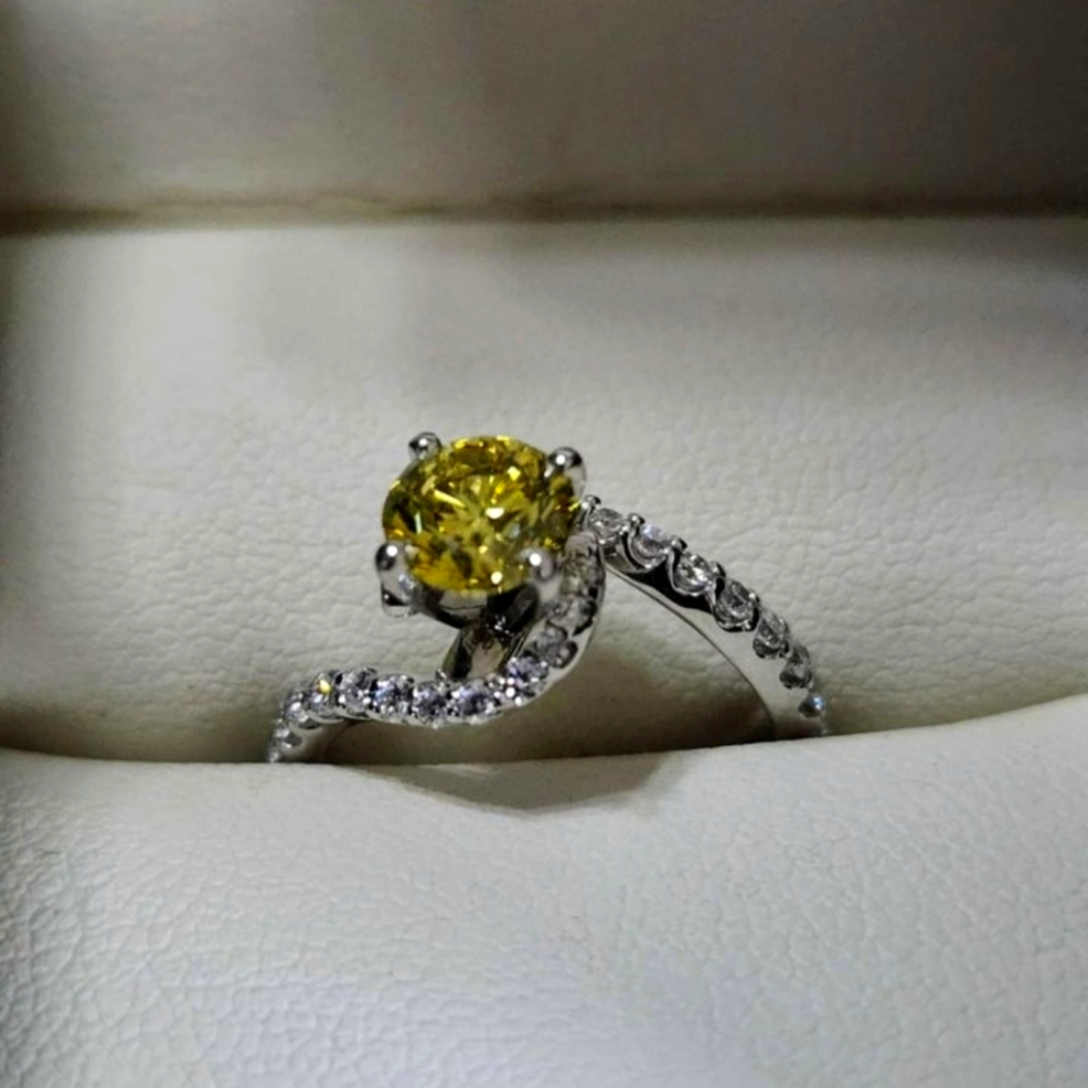 14k White Gold Yellow Diamond Engagement Ring 123 Ctw Custom 1725$